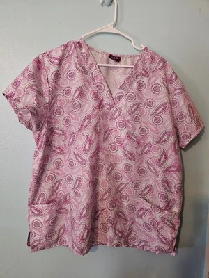 Divine Curves Brand Pink And Purple Print Scrub Top  -  sz 1X - Image 1 of 4
