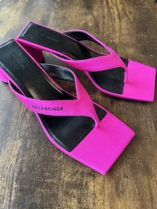 Balenciaga Double Square Pink Purple Thong Sandal Shoes 8 US /38.5 EU New - Picture 1 of 13
