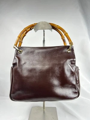 Gucci Dark Brown Leather Tote Bag Bamboo Handle Used - Image 1 of 4
