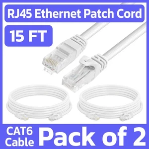 Paquete de 2 cables de conexión Cat6 de 15 pies blanco LAN Ethernet cable de red cable de Internet - Imagen 1 de 7