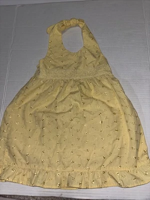 Vintage Eyelet Halter Yellow Baby Girl Dress 4T Cotton Summer Spring PBK Ruffle - Image 1 of 4