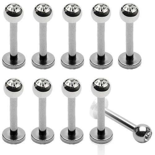 10pcs Clear CZ Gem 316L Surgical Steel Labrets Wholesale Body Jewelry 14g or 16g - Image 1 of 1