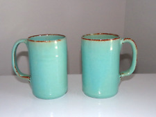 Vintage North Carolina Art Pottery Red Clay Turquoise Glazed 16oz Coffee Mugs