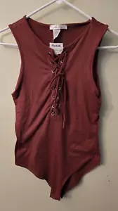 Gaze Women's Lace Up Bodysuit Medium Maroon NWT - Picture 1 of 5