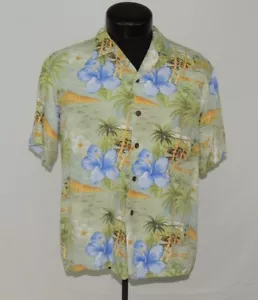 Camicia hawaiana hawaiana vintage made moda luogo Rayon Hibiscus Palm Tropic M Aloha - Foto 1 di 12