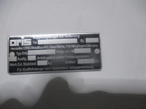 Typenschild AHK oris Möglingen Kupplungskugel Anhängerkupplung Schild oldtimer - Bild 1 von 1