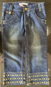 Girls 8 X 20.5 Capri Jeans South Pole Blue and Gold Embroidered 5 Pocket - Picture 1 of 7