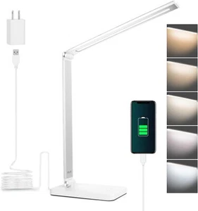 LED Desk Lamp, 5 Modes 3 Brightness, Foldable Eye-Caring Light with USB Port - Picture 1 of 7
