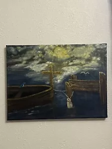 Christliche Kunst Gemälde See Genezareth Matt 8:28 OOAK 11x14" Leinwand Acryl - Bild 1 von 10
