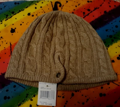 Precioso gorro LAUREN RALPH LAUREN camel mezcla ALPACA para mujer tejido con cable suave Foto 1 de 3