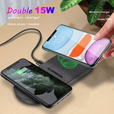 30W 2in1 Fast Wireless Charger Dual Mat Pad For iPhone 13 Pro 12 14 Samsung S22+ - Image 1 of 4