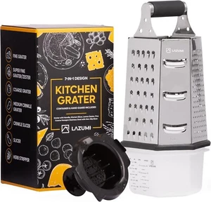 7 In 1 Cheese Grater 6 Sided Blades Stainless Steel Kitchen Vegetable Shredder - Picture 1 of 9