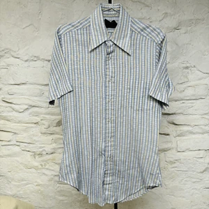 Vintage 70s Dagger Collar Shirt Striped Sears Comfort Shirt Perma-Prest Mad Men - Picture 1 of 7