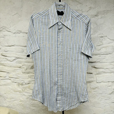 Vintage 70s Dagger Collar Shirt Striped Sears Comfort Shirt Perma-Prest Mad Men - Image 1 of 4