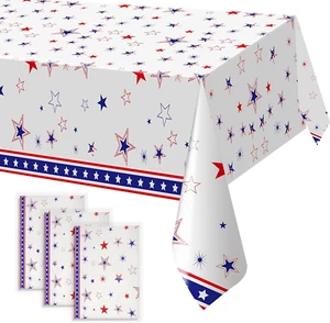 3 Pieces 4Th of July Patriotic Party Tablecloth,51" X 107" Disposable Plastic Ta - Picture 1 of 7