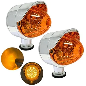 2Pcs Amber 18 LED Single Faced Watermelon Pedestal Lights Chrome Single Stud - Picture 1 of 17
