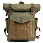 Men's Vintage Canvas Leather Backpack Rucksack School Satchel Travel Bag MOON
