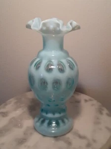 Vintage Fenton Münze Punkt blau opaleszierende Vase - Bild 1 von 1