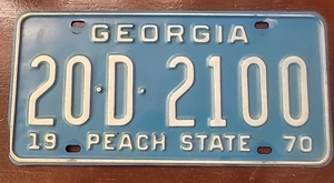 Vintage 1970 Georgia PEACH STATE License Plate Tag 20 D 2100 Carroll County - Picture 1 of 3