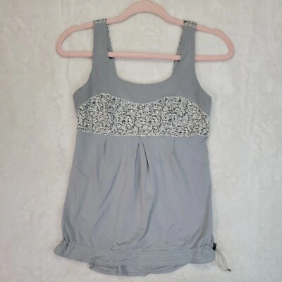 Lululemon 6 Mujer Gris Ligero Tanque Floral Contraste Pull-Tie Dobladillo Foto 1 de 4