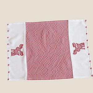 Tischläufer Platzdeckchen mit Elch Applikation Sterne rot kariert 35cm x 50cm - Bild 1 von 1