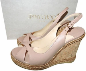 Jimmy Choo Amely Wedge Slingbacks Sandals Espadrilles Shoes 37.5 Beige - Picture 1 of 8