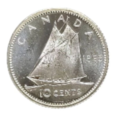 Canada 1965 BU UNC Uncirculated Silver Ten Cent Piece!! - Image 1 of 2
