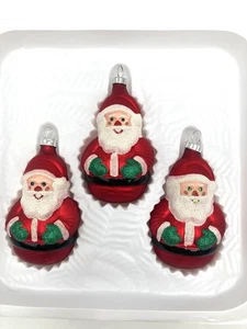 Santa Glass Ornament 2 Boxes 6 Pc Vtg Bradford Christmas Trimmeries Roly Poly - Picture 1 of 9