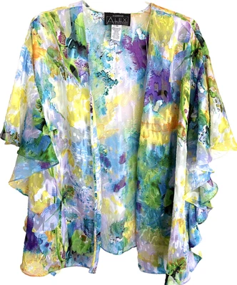 Chaqueta kimono Alex Evenings para mujer 2X Top con mangas florales transparentes con volantes en capas Foto 1 de 4