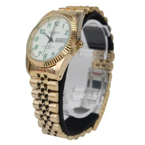 Swanson Japan Watch Men's | White Dial & Green Numerals | Day & Date |Gold Color - Picture 1 of 7