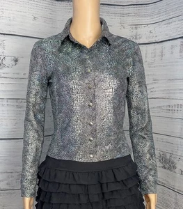 VTG 90s Betsey Johnson USA Holographic Button Up Top S Y2K Club Rave Blouse USA - Picture 1 of 17