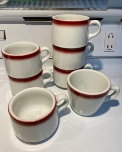 Mixed Lot of 7 1950-60's Vintage SHENANGO CHINA Red Stripe Restaurant Ware Mugs - Picture 1 of 6