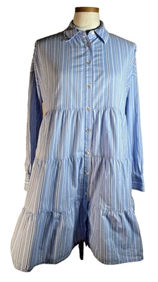 Tuckernuck Pomander Place Shades of Blue Cara shirt Dress Medium Tiered Preppy - Image 1 of 4