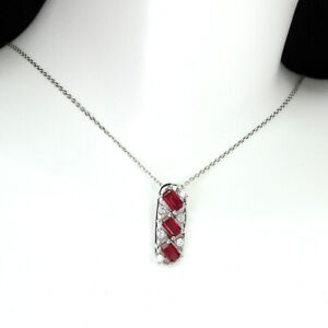 Unheated Octagon Ruby 5x3mm Cz 14K White Gold Plate 925 Sterling Silver Necklace
