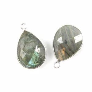 Bezel Gem Pendant - Sterling Silver - 13x18mm Faceted Pear - Labradorite (2 Pcs) - Picture 1 of 2
