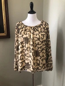 Dallin Chase Gold Tan Floral Sequin Embellished Dressy Long Sleeve Top XS - Picture 1 of 7