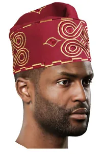 Burgundy Embroidered African Hand Woven ASO Oke Hat - Picture 1 of 4