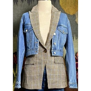 Veronica Beard Keaton Denim Jean Jacket Dickey Linen Vest Combo XS - Picture 1 of 20