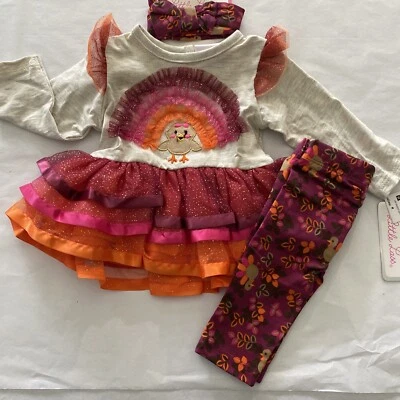 Little Lass 3 Piece Thanksgiving Outfit Size 3/6 Months New - Image 1 of 4