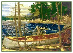 Tom Thomson Canadian River Canoe Landscape Counted Cross Stitch Chart Pattern - Picture 1 of 4