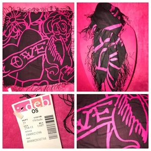 Neu DEB BRAND Tattoo stilvoll fuchsia/schwarz farbig LOVE HALSSCHAL Cover-Up Halstuch - Bild 1 von 10