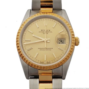 Rolex Oyster Perpetual Date 15223 18k Gold SS Mens Chronometer Wrist Watch - Picture 1 of 7