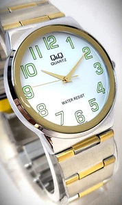 CITIZEN Q&Q $160 MEN'S SILVER CASE 2-TONE BAND WHITE DIAL 38MM WATCH Q398-823Y* - Picture 1 of 2