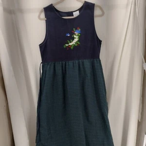 Vintage 90s Bobbie Brooks M Jumper Dress Corduroy Top Holiday Bluebirds Pockets - Picture 1 of 13