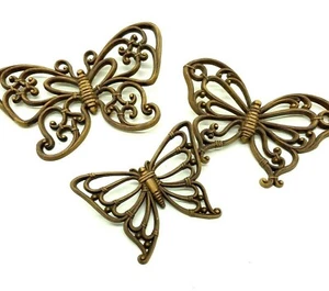 Mariposa Decoración Pared Set De 3 Marrón Plástico Vintage 1978 Retro Dardo - Imagen 1 de 12