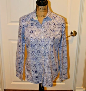 C Wonder Bluse Gr. M blau weiß Biene geschrumpft Boy Fit Langarm Knopfleiste - Bild 1 von 6