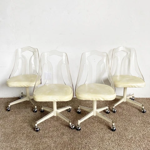 Mid Century Modern Lucite Back Cream Cushion and Metal Dining Chairs - 4 Chairs Cover