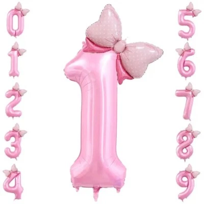 Giant 30" Baby Pink Minnie Pastel Number Bow Foil Balloon 1st Birthday Baloon - Image 1 of 4