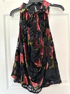 Free People Meet Your Match Velvet Burnout Cowl Neck Top Rock Floral Size Large - Picture 1 of 9