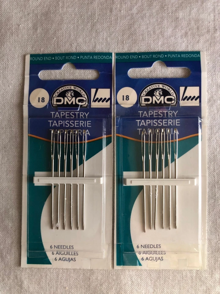 Lote de 2 paquetes nuevos agujas de tapiz DMC tamaño 18 - 2" de largo - 6 agujas por paquete Foto 1 de 1